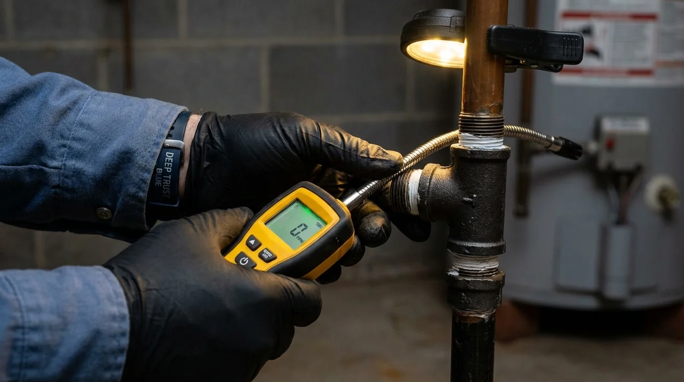 Gas leak detection with electronic sniffer by Johns Plumbing LLC in Porter
